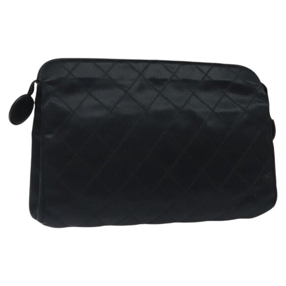 CHANEL Matelasse Clutch Bag Satin Black CC Auth bs24880